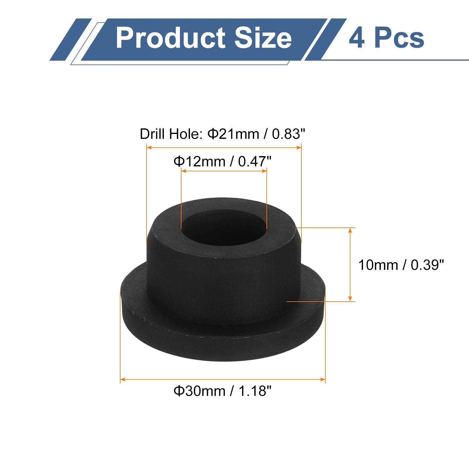 QUARKZMAN 4 Pezzi Occhielli in Gomma 21mm Foro di Perforazione, Passacavi Guarnizione 12mm ID Gommini Passacavo Scrivania Nero Siliconica per Tappo Organizzare Filo Cablaggio Casa Auto