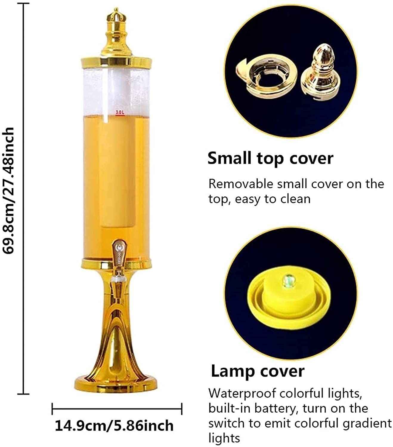 Distributore di vino, birra, succo di frutta con luci a LED, dispenser da tavolo con tubo per ghiaccio, per bar, feste, ristoranti, KTV, barbecue