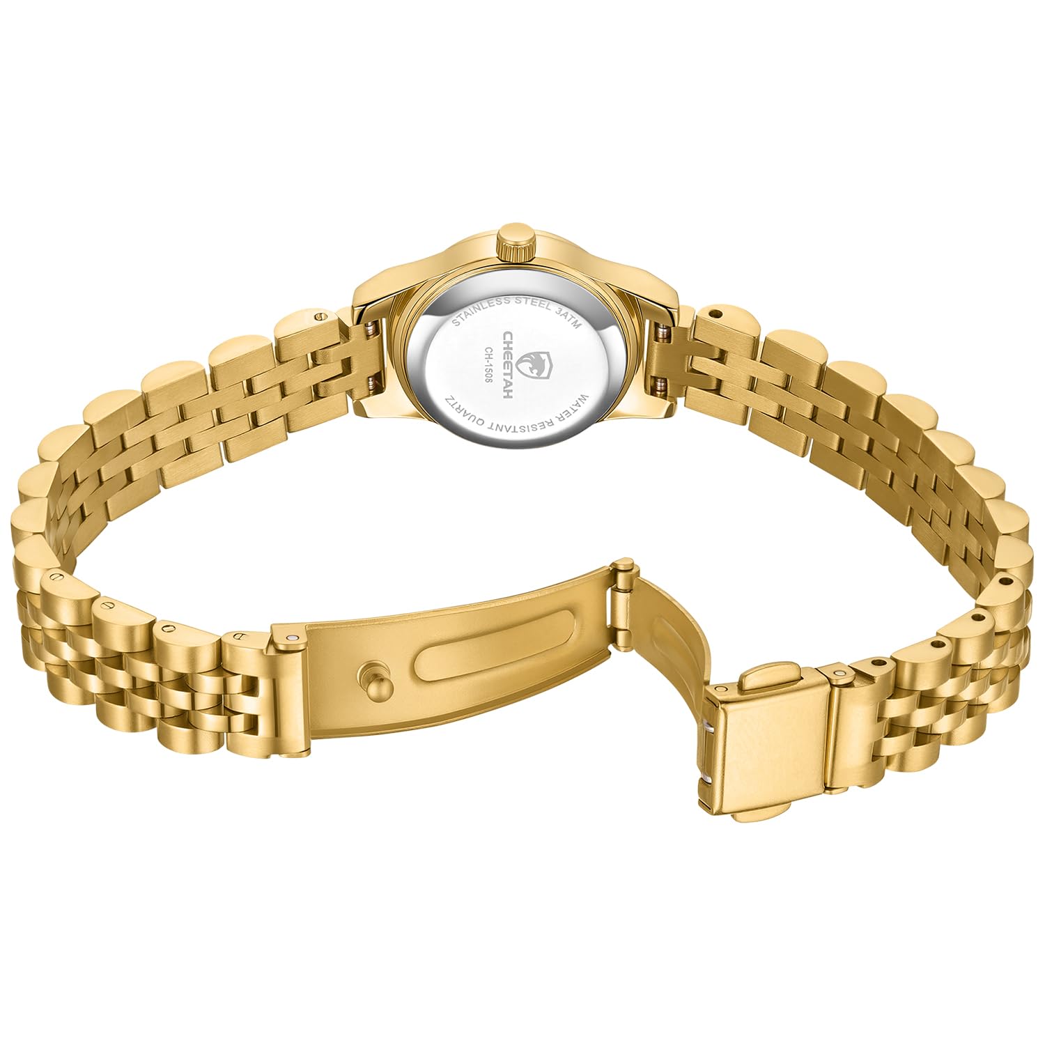 CHEETAH Goldene Uhren für Damen, zierliches kleines rundes Zifferblatt, mit Edelstahl-Armband, wasserdicht