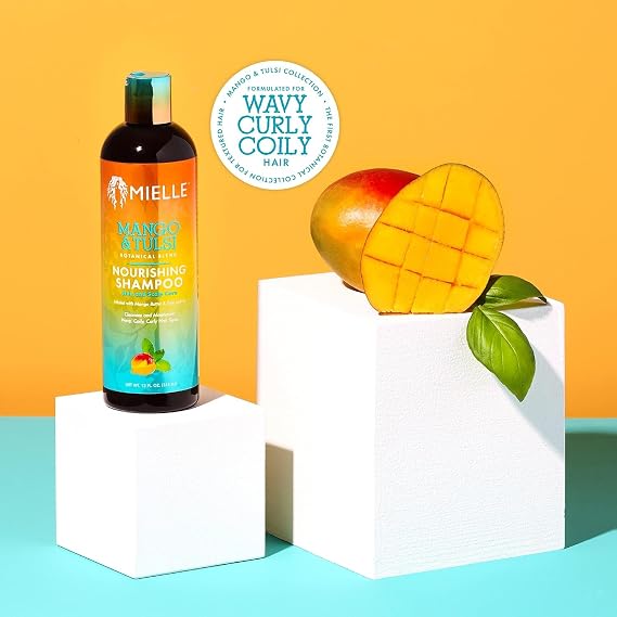 Mielle Organics Mango & Tulsi Nourishing Hair Shampoo - Moisturizing Shampoo for Curly Hair - Gently Cleanses & Remove Scalp Impurities - Nourishes, Strengthens & Balances Moisture (6 Fl Oz)