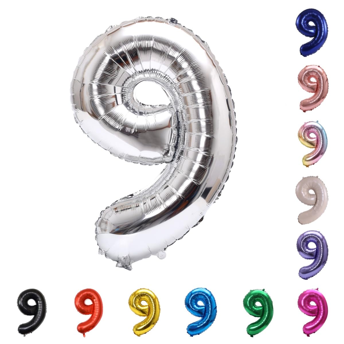 YPSelected 32 Inch Large Foil Helium Number Balloon Birthday Wedding Party 0-9 (Silver, 9)