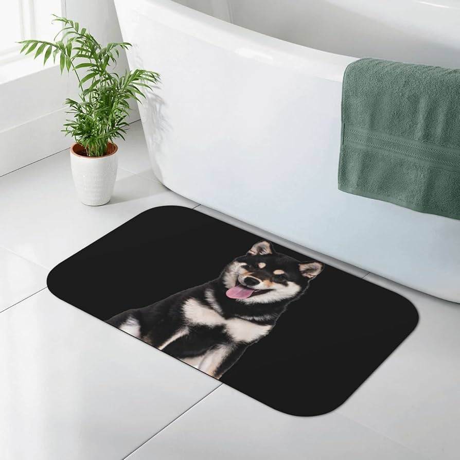Amazon | バスマット 柴犬 犬柄 黒柴 足拭きマット お風呂マット