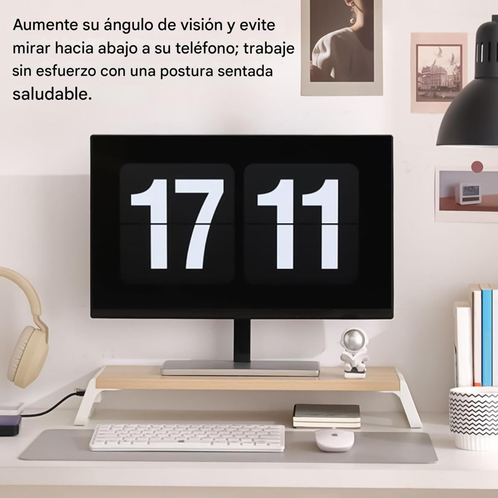 Stojąca podstawka pod monitor akcesoria biurowe z 4 portami USB | Drewniany Organizer Pod Monitor PC do biura, domu, szkoły, mieszkania, akademika, jak również do nauki i