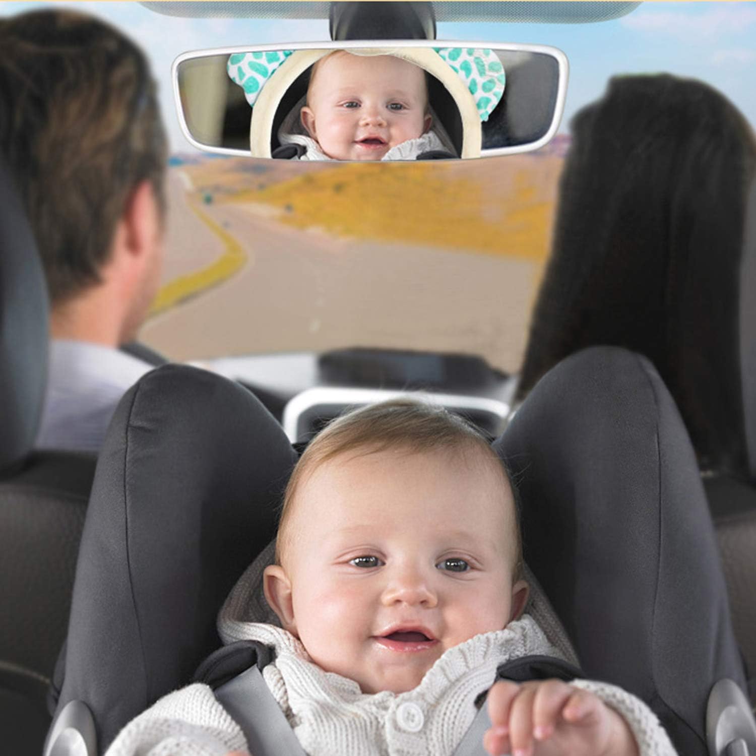Ergocar Baby Car Mirror for Back Seat Wide Convex Mirror for Rear Facing Car Seats Cartoon Shatterproof Infant Mirror for Car Newborn Baby Accessory for Travel (Green Fawn)