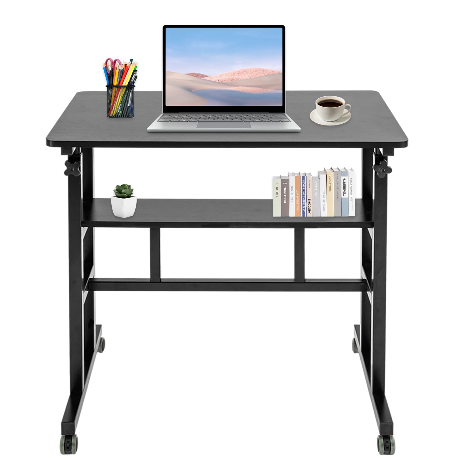 DYNAMI Mobile Standing Desk with Storage Shelf Height Adjustable Computer Workstation Stand Up Work Station Sit or Stand — view 3