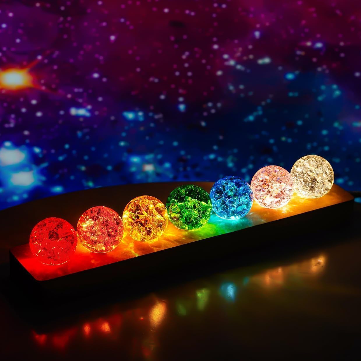 ZEERSHEE 7 Color Chakra cristal bolas cristal bola de cracking con LED madera Base 40mm bolas de cristal noche luz decoración del hogar regalos para los amantes