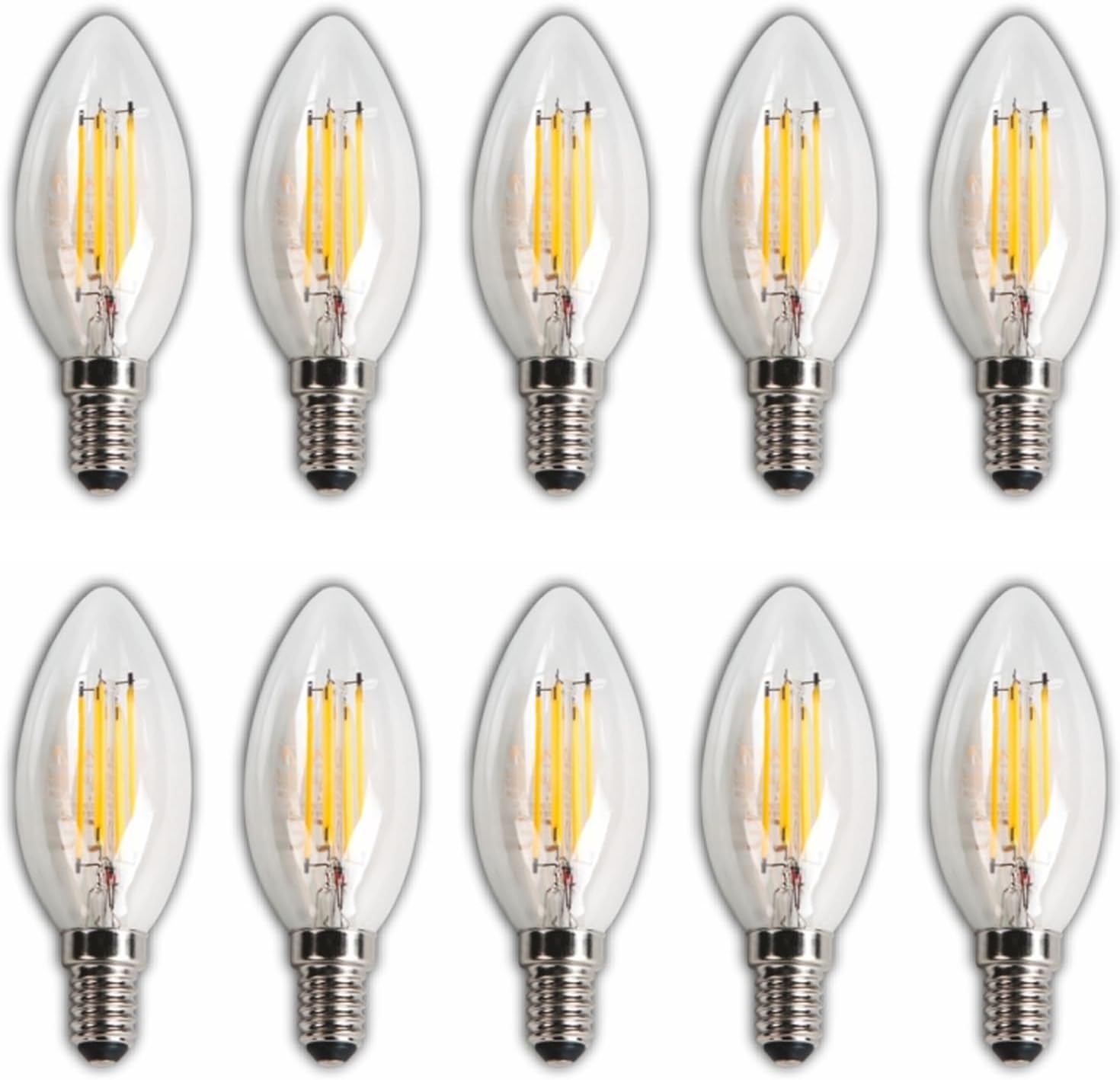 LED Rustic Candle Spark Plug Bulb   E14 Hear, 4W 35W Equivalent, 3000K Daylight, 400 Lumens   220-240V, 3.5x10 cm   10  Pack [Energy Class F]