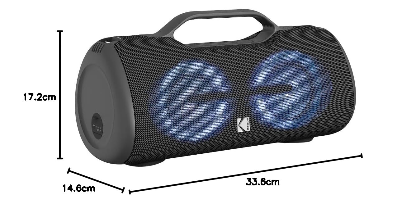 KODAK Głośnik Bluetooth 60W : wciągający dźwięk stereo, wodoodporny IPX5, TWS, DSP i autonomia 10 godzin - czarny
