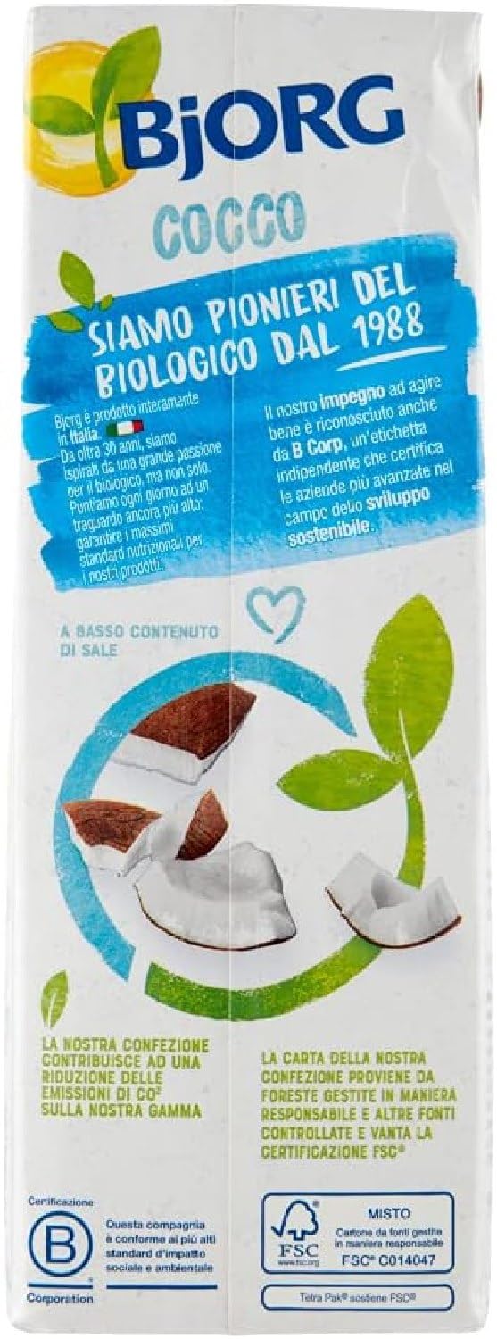 BJORG Bevanda Biologica Latte di Cocco, 100% Ingredienti Vegetale, Ottimale per Ricette Dolci, Senza Glutine, Vegan, Prodotto in Italia, 12 x 1L