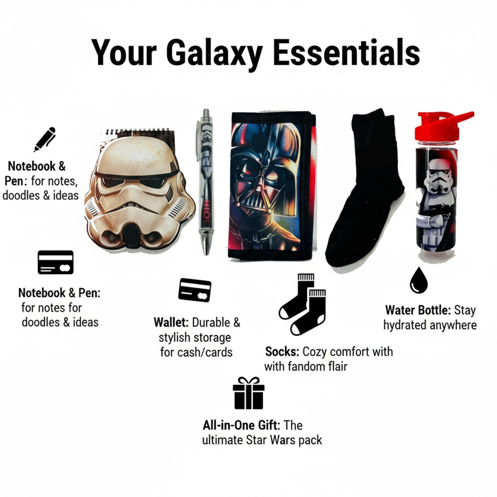 MVL Ultimate Gift Set, Official Collection with Dartth Vaderr Water Bottle, Wallet, Socks, Pen - Image 2