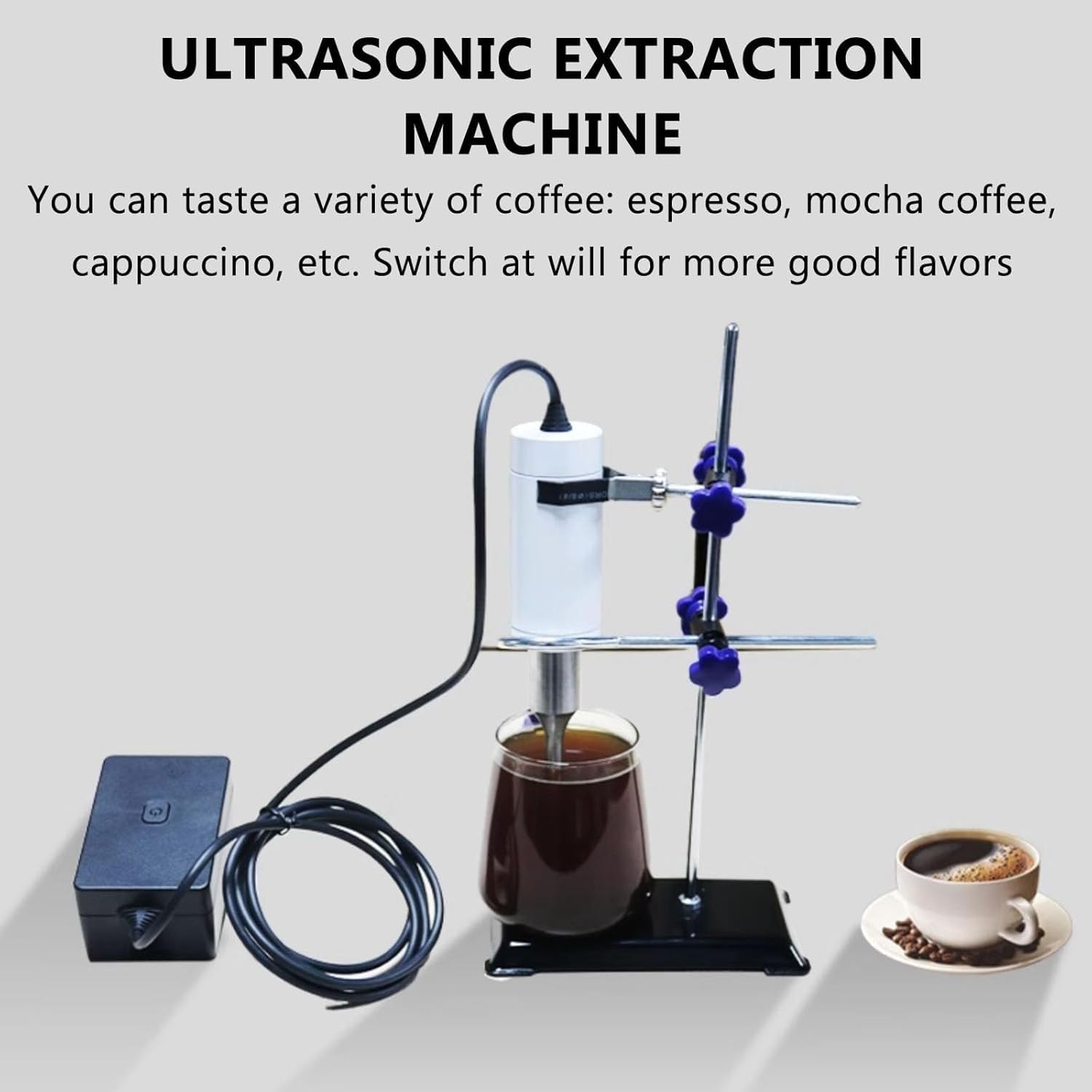 Kleiner Ultraschall-Homogenisator, 250 ml, Ultraschallprozessor, Zelldisruptor-Mixer mit Halterung, einstellbare Höhe, Reinigungszeit 300 Sekunden, for Espresso, Mokka, Cappuccino, Milch, Blumentee