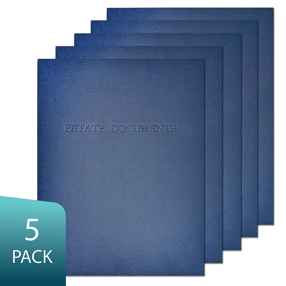5 unidades, azul marino, carpetas de bolsillo de lino para documentos de planificación patrimonial, letras en relieve, (9 x 11.5) (azul marino)