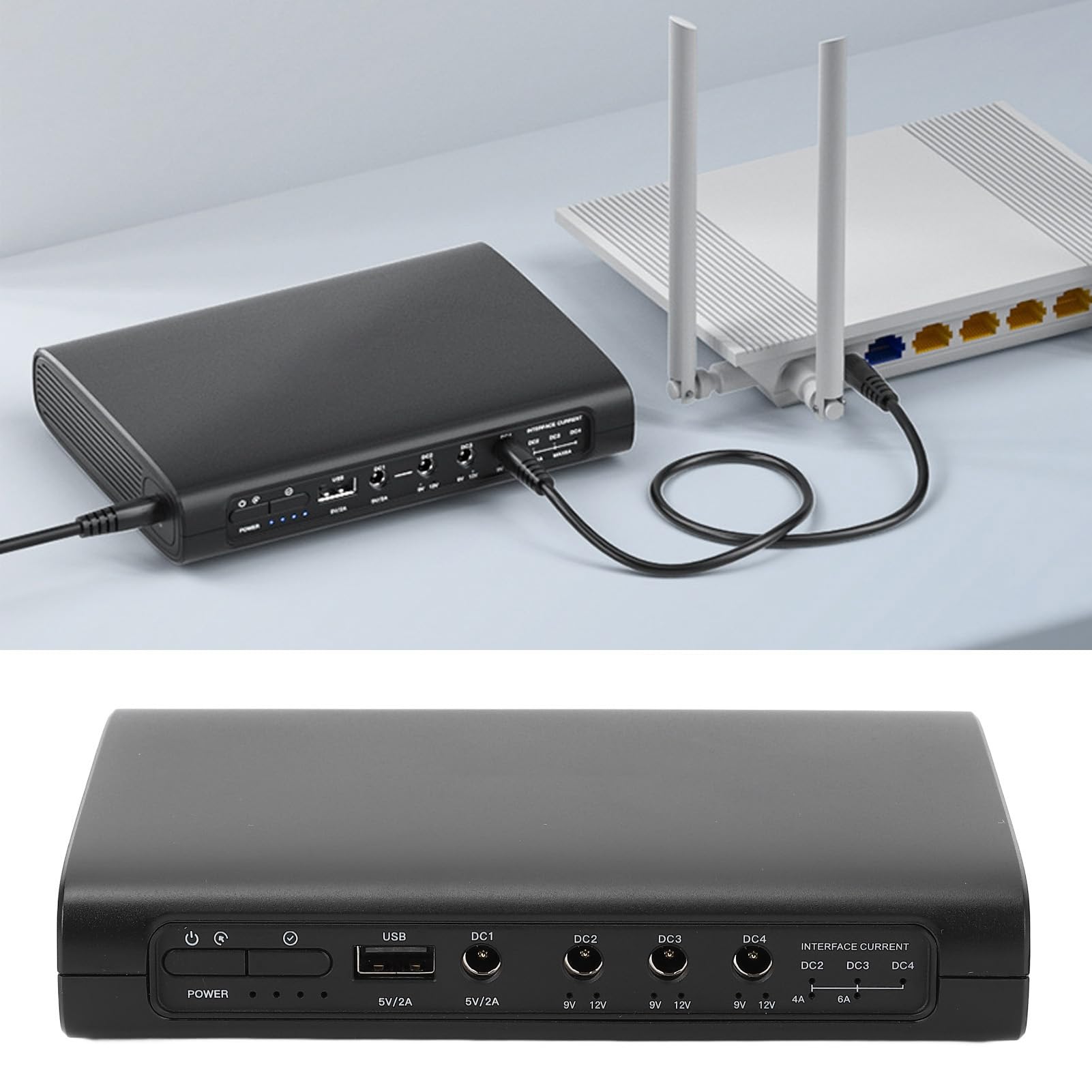 Mini UPS 25600 MAh 94,72 Wh Zasilanie Awaryjne Zasilacz Bezprzerwowy 5 V 9 V 12 V 5 Gniazd dla urządzeń Sieciowych Modem Routera Kamera Bezpieczeństwa (Marhynchushgpuv4gz2o-12)