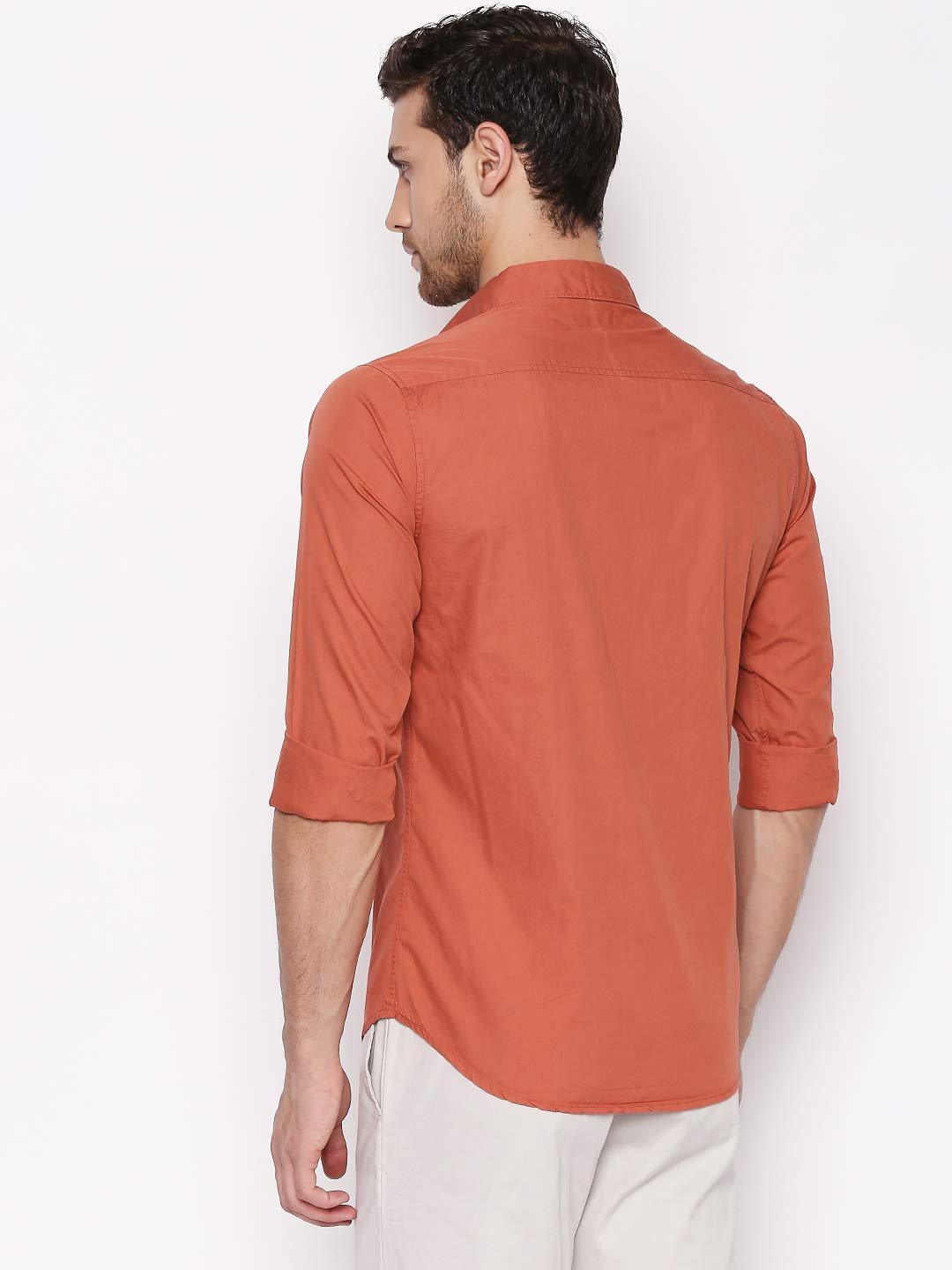 Dennis Lingo Men's Solid Dusty Orange Casual Shirt (C301_Dusty Orange_XL) 3
