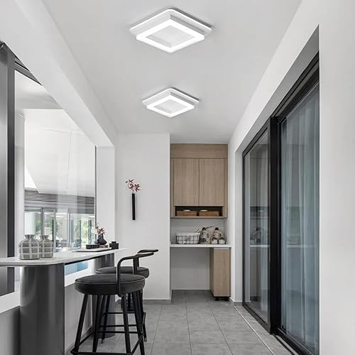 CANEOE Black Modern LED Ceiling Light, Square Flush Mount Ceiling Hallway Light Fxitures, 6000K Cold White Small Close to Ceilings Lamp for Bedroom Hallway Kitchen Balcony Cloakroom(White,1 Pack)