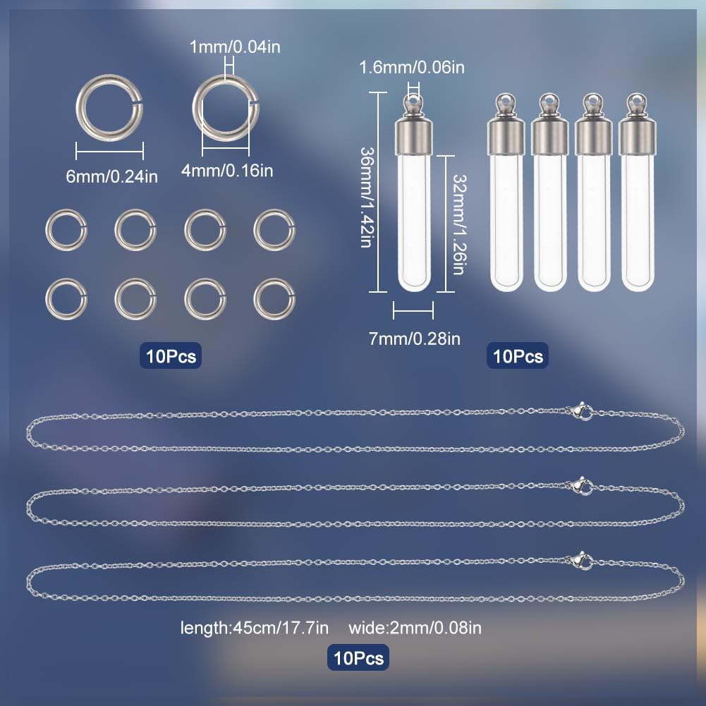 SUNNYCLUE 1 Box 10Pcs Vial Necklace Bulk Wish Bottle Necklace Making Kit Glass Bottle Charms Necklace Screw Cap Bottle Empty Clear Vial Necklaces for Jewellery Making Memorial Keepsake Ashes Holder - Image 2