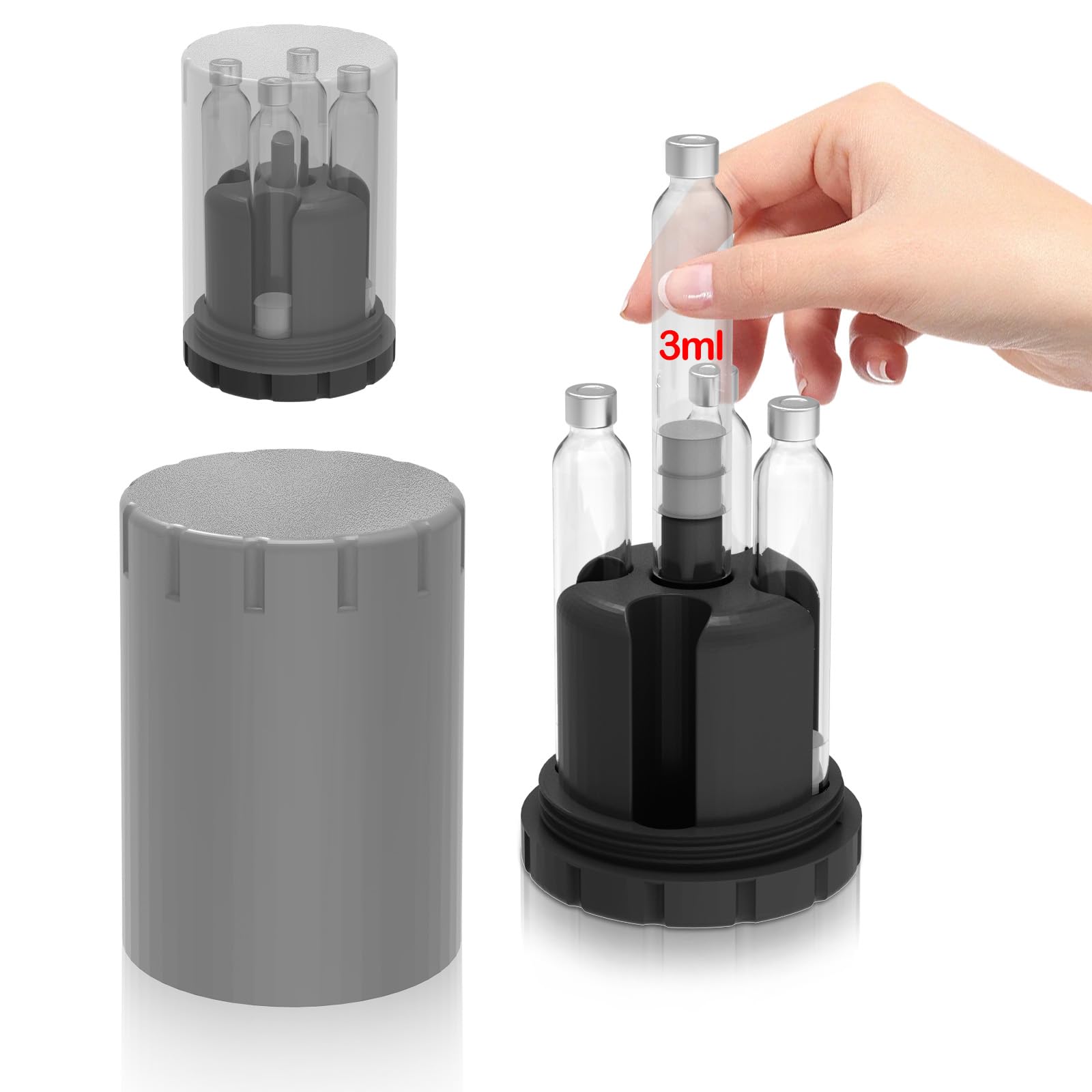 3mL Cartridge Holder with Purge Tower, Travel Pen Cartridges Purge and Fill Station, Only Use for 3mL Pen Cartridges/Vial(12mm X 64mm), Cartridge Storage, Protective Case(Grey)