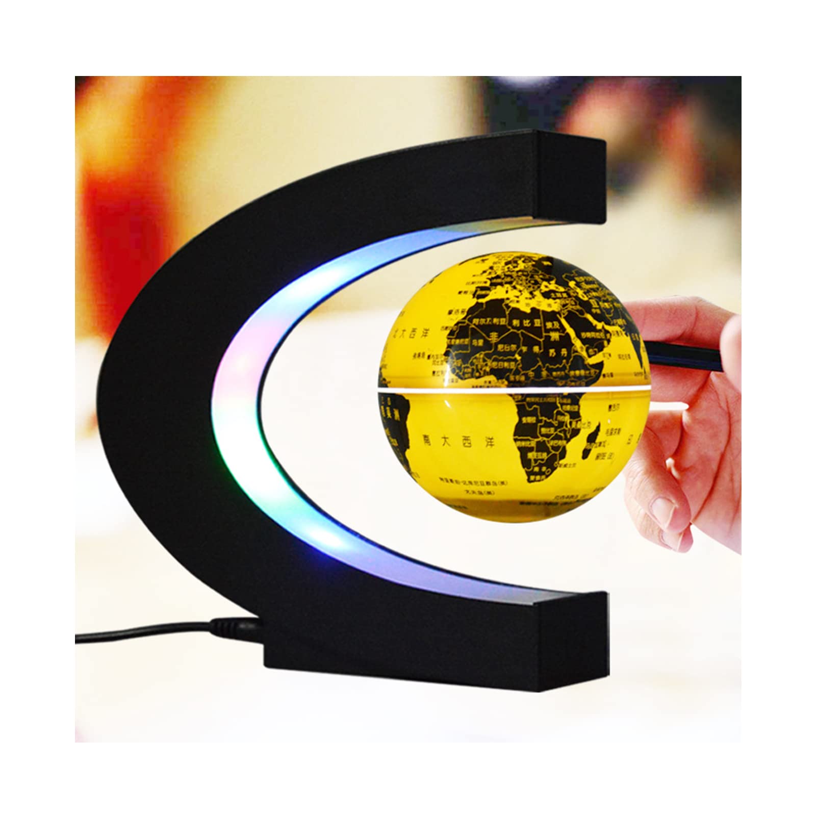 CHUANGRUN World Globe, Floating Globe with Colored LED Lights, C Shape Anti Gravity Magnetic Levitation Rotating World Map, Best Business Men Gift, Fathers Students Teacher Birthday Gift