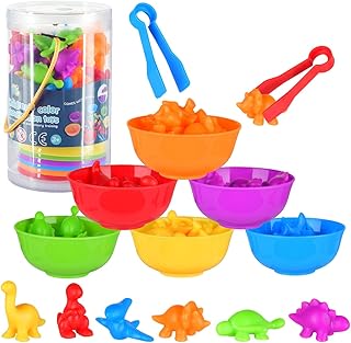 Counting Dinosaurs Sorting Toy,Educational Sensory Montessori Toy Game,Preschool Learning Color Sorting Matching Stacking Fine Motor Skills,Birthday for Kids Boys Girls
