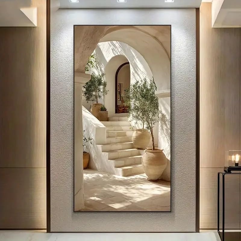 Tableau moderne île grecque beige pour illuminer un mur vide de salon ou bureau