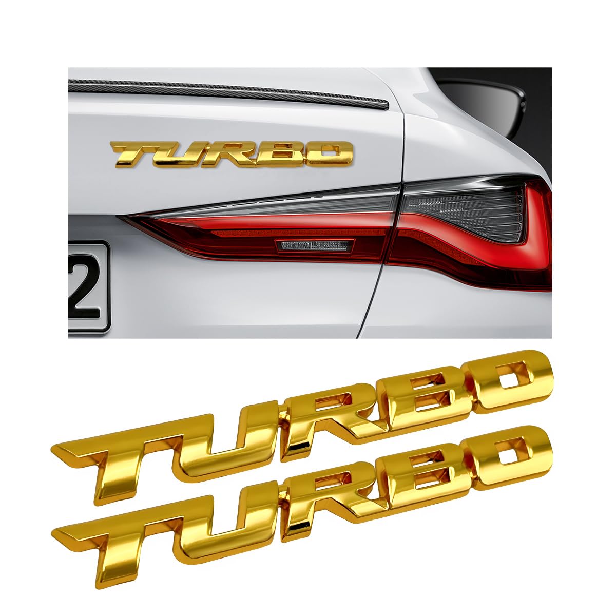 2PCS Turbo Car Emblem Decal, 3D Metal Fender Logo Badge Sticker, Zinc Alloy Auto Front Hood Side Body Emblem Sticker, Universal Exterior Decor Car Accessories for SUV Truck (Golden)