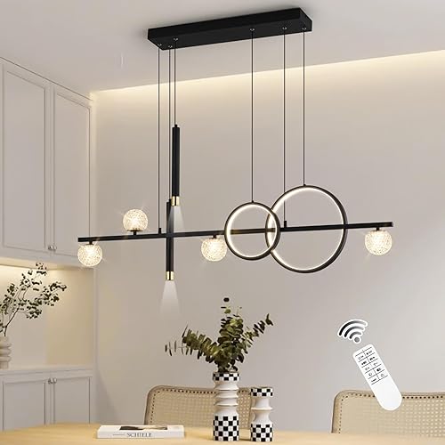 Miniatura 2 de Modernas luces colgantes LED, regulables de 47 pulgadas, lámpara LED lineal, lámpara colgante de comedor negra y dorada mejorada, accesorios de luz