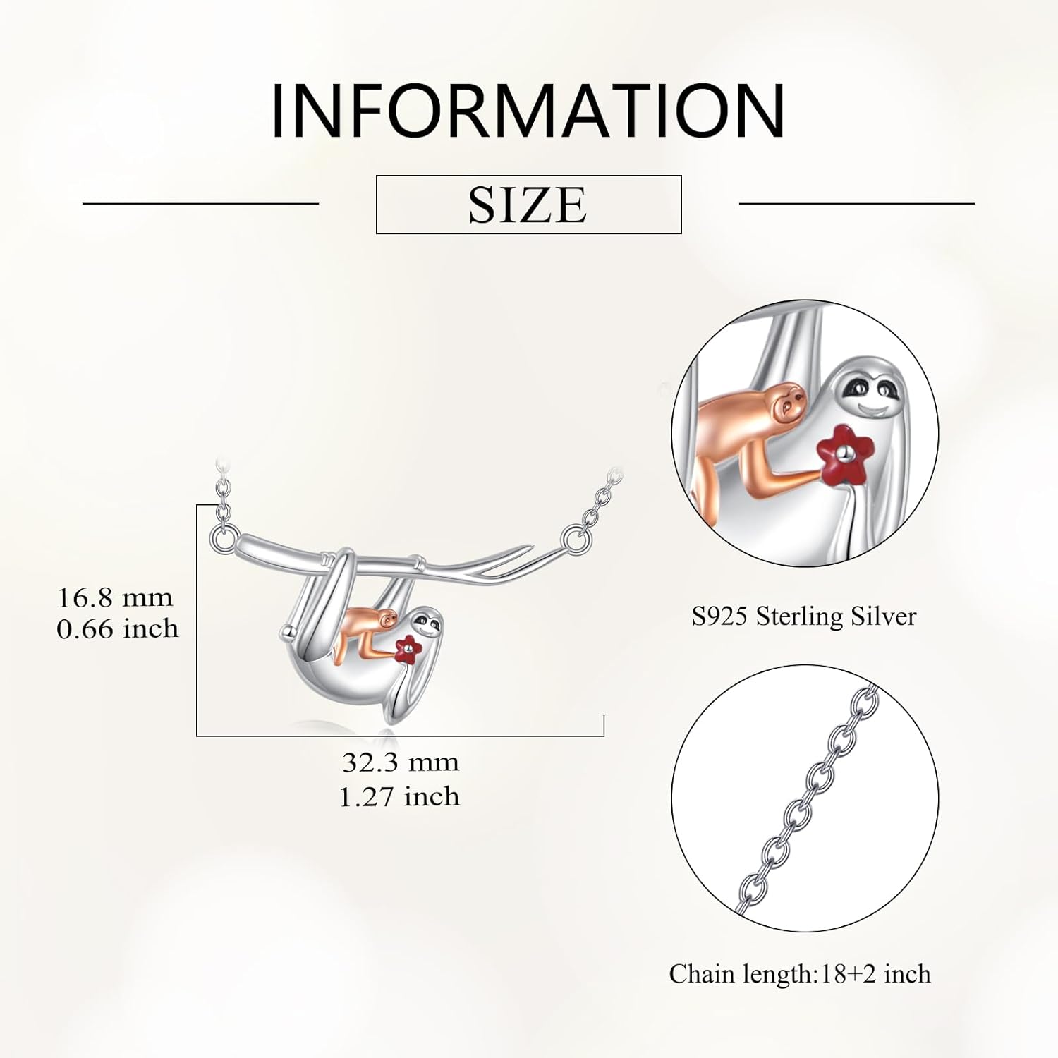 Sloth Necklace S925 Sterling Silver Cute Animal Pendant Jewelry Gifts for Men Women - Image 3