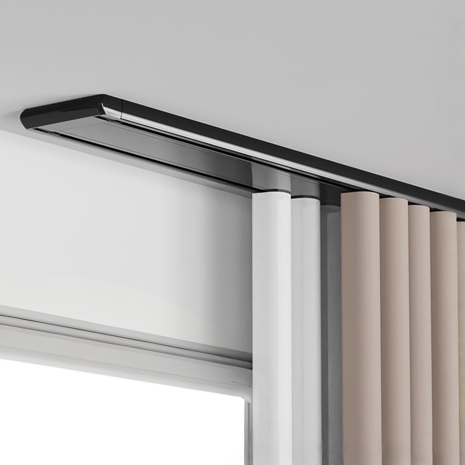Curtain Conjoined Double Track Rails Ceiling Mounting, Heavy Duty Curtain Rail Track Aluminum Window Rod Pole Connecting 1-6m, For RV Living Room Hospital Bedroom(Black,2.2m)