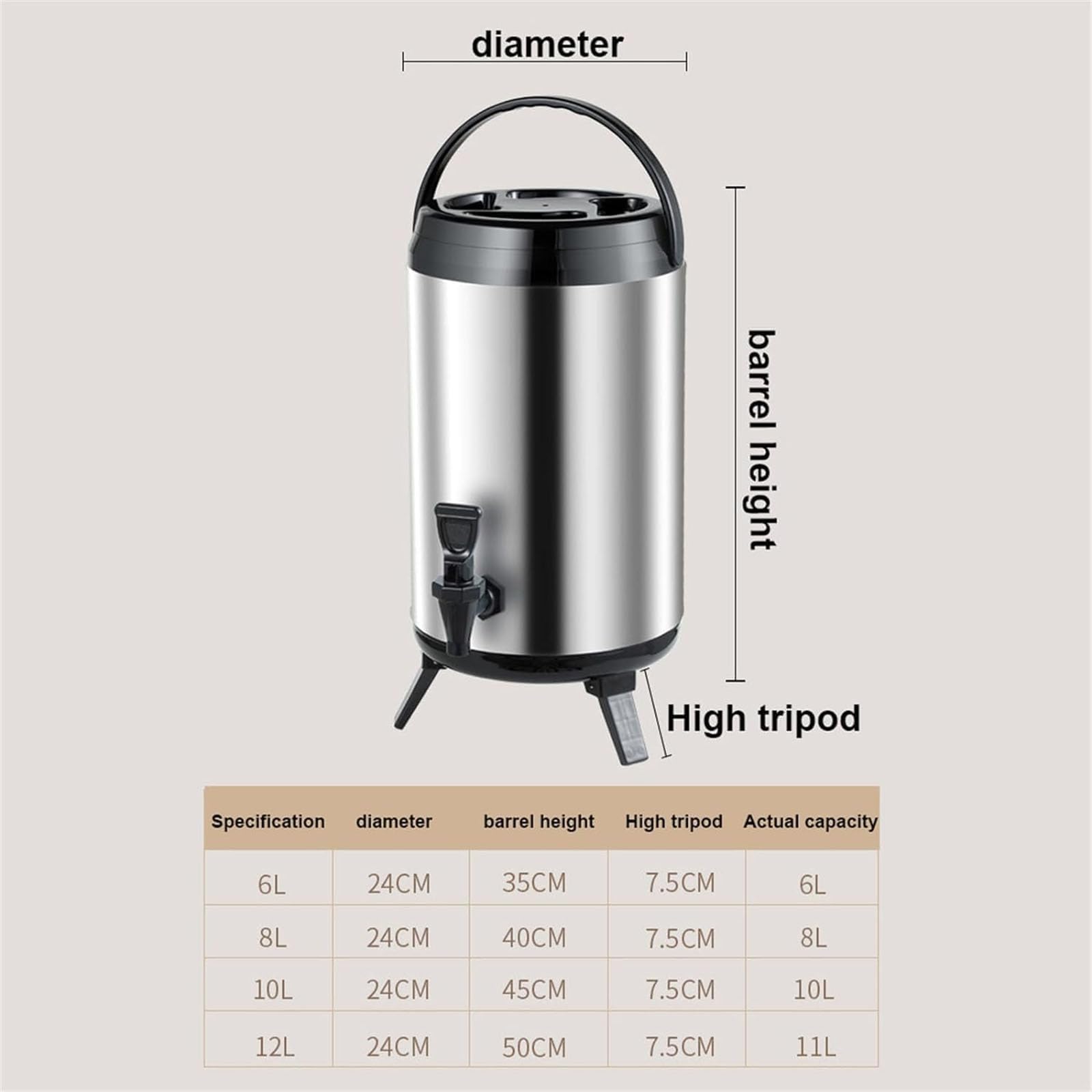 Dispensador de bebidas aislado de acero inoxidable con grifo, olla fría y caliente de 6 L para café, té, agua, leche, jugo, ideal para fiestas, eventos y uso doméstico
