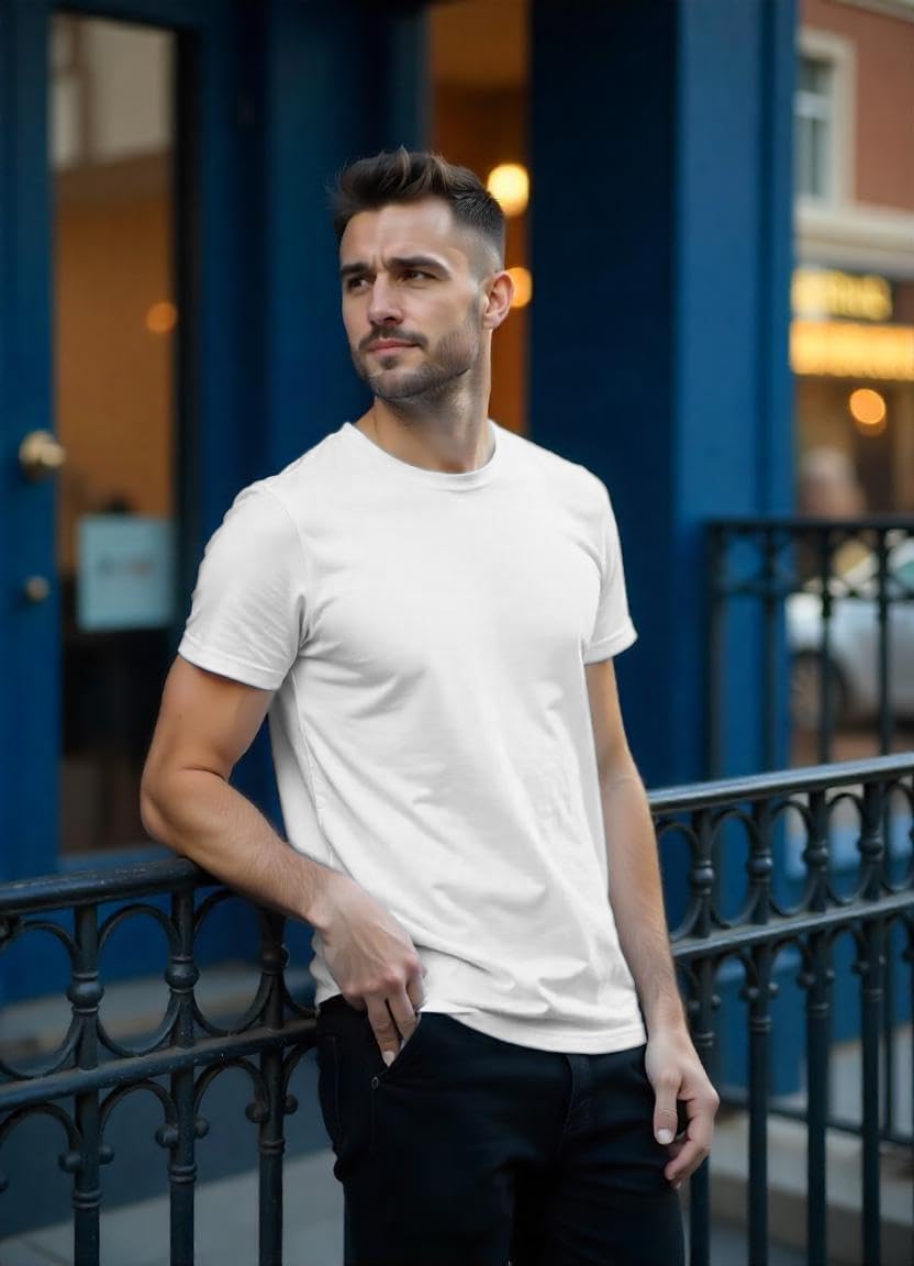 Men’s Tshirts - 100% Cotton Crew Neck T-Shirt, Soft Slim Fit Plain Short Sleeve Tee, Breathable Casual Undershirt - Image 2