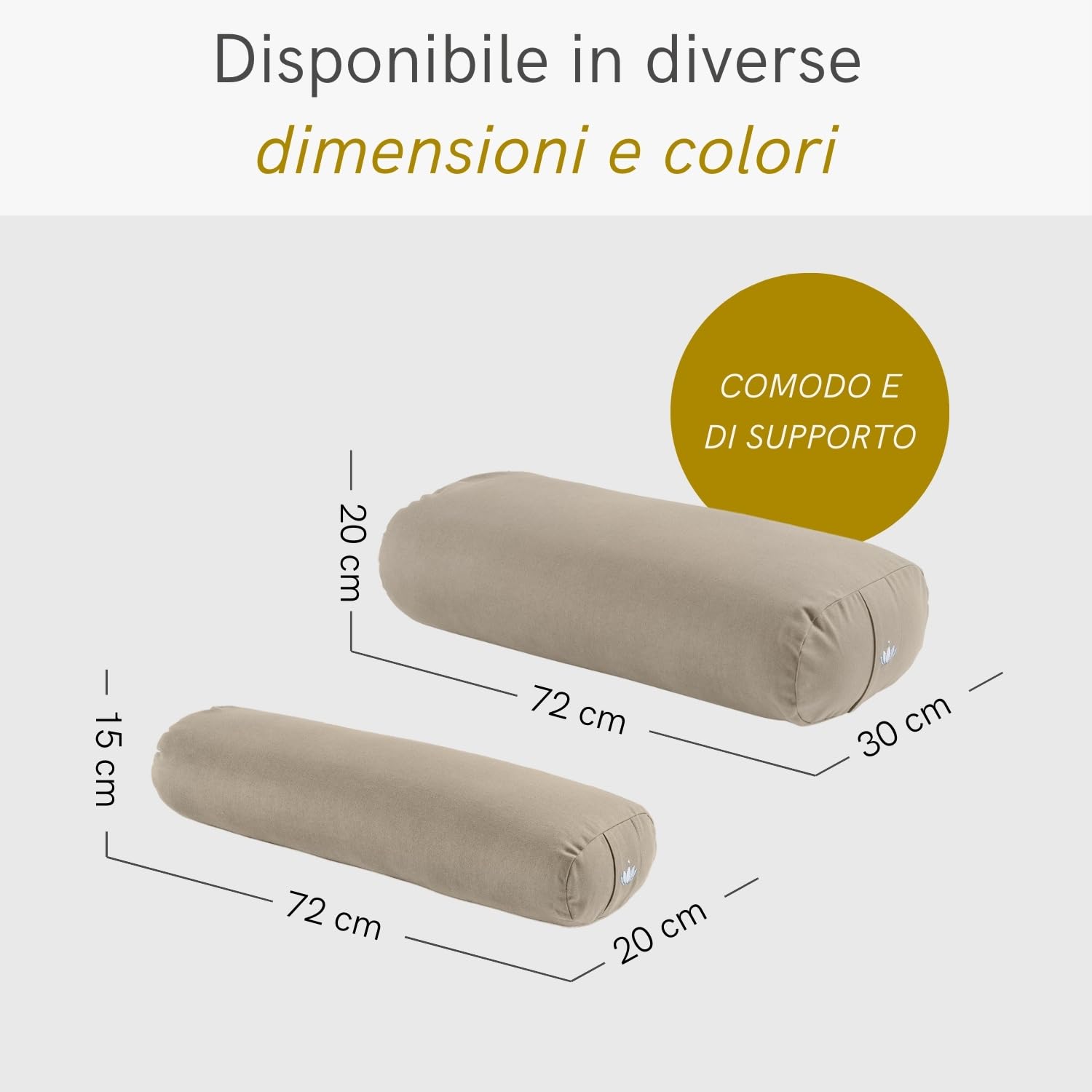 LOTUSCRAFTS Cuscino Yoga per Yin Yoga, rullo, fodera lavabile in cotone biologico, cuscino con imbottitura in kapok, rullo pilates, cuscino da meditazione