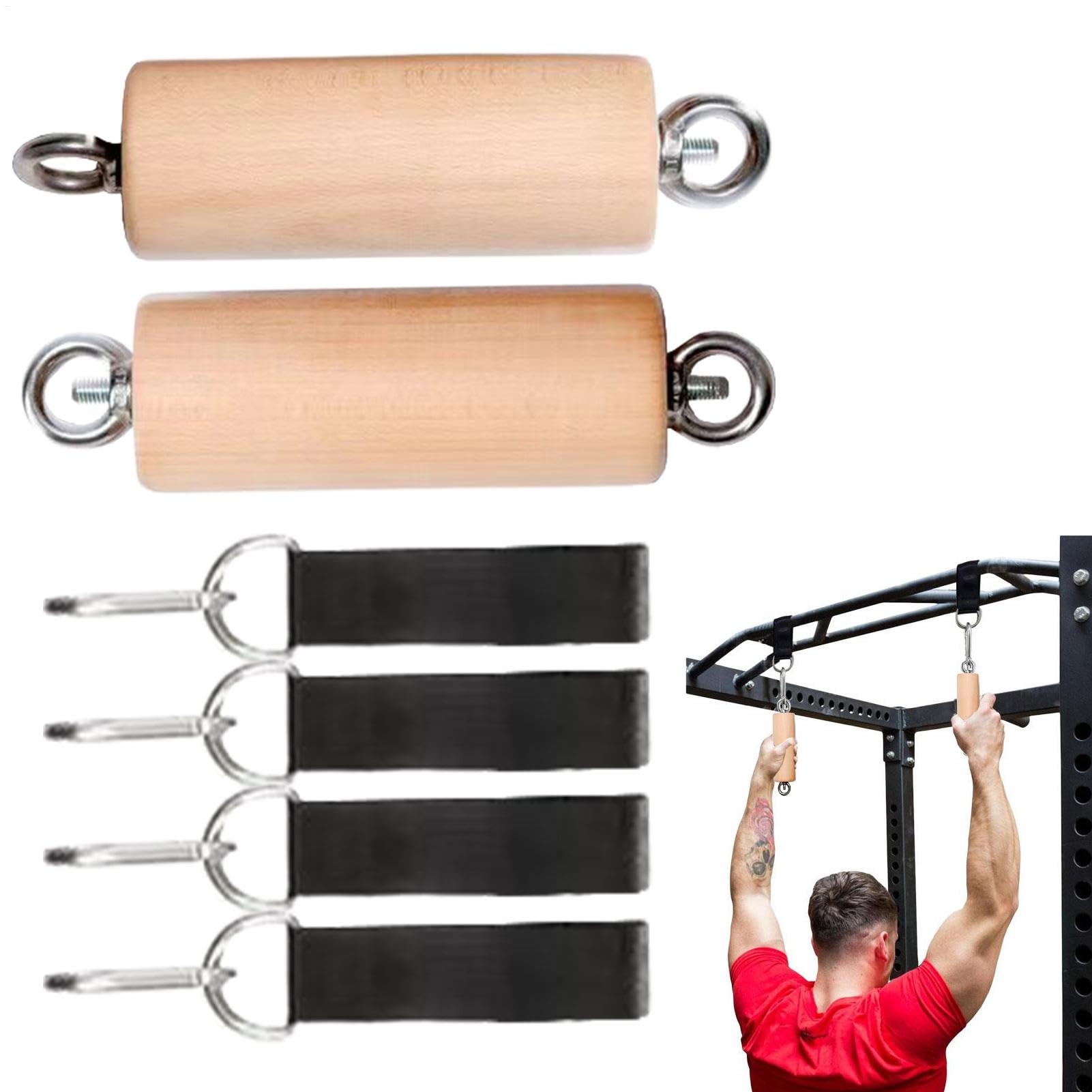 Mangos de entrenamiento, 2 x Wooden Strength Training Grips, 5.91 pulgadas, cómodo diseño ergonómico, accesorios de gimnasio en casa para pull-ups, portátil al aire libre, fitness al aire libre