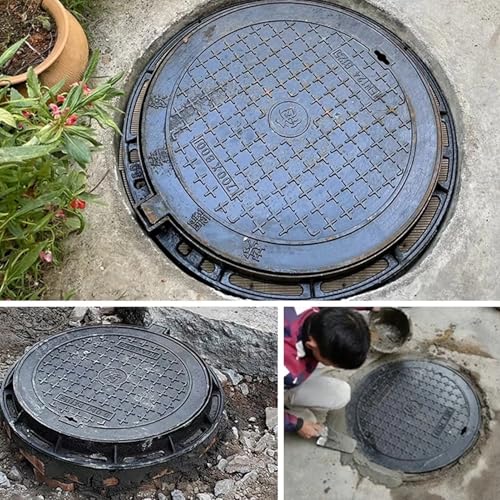 YUGXTH Round Manhole Cover, Cast Iron Manhole Cover and Frame, Septic Tank Cover, Black Non-Slip Sewage Basin Lid, Removable Recessed Inspection Lid for Patio Garden Garage Highway(70cm/27.6in) - Image 6