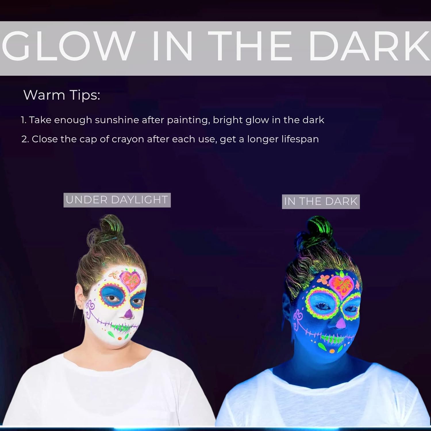 ItsfairyPro Bright Glow Paint Without Blacklight Face/Body Makeup, Glow Face Paint Kit For Kids&Adults, Safe Non-Toxic Water Washable Face Crayon Neon Facepaint For Sport Fans, Glow Party : Everything Else