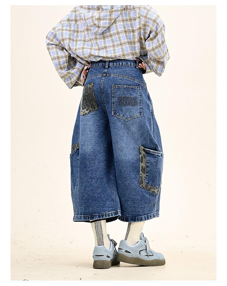 Unisex Y2k Leopard Letter Print Hiphop Wide Leg Multi-Pockets Patchwork Jeans Grunge Punk Loose Fit Denim Pants4