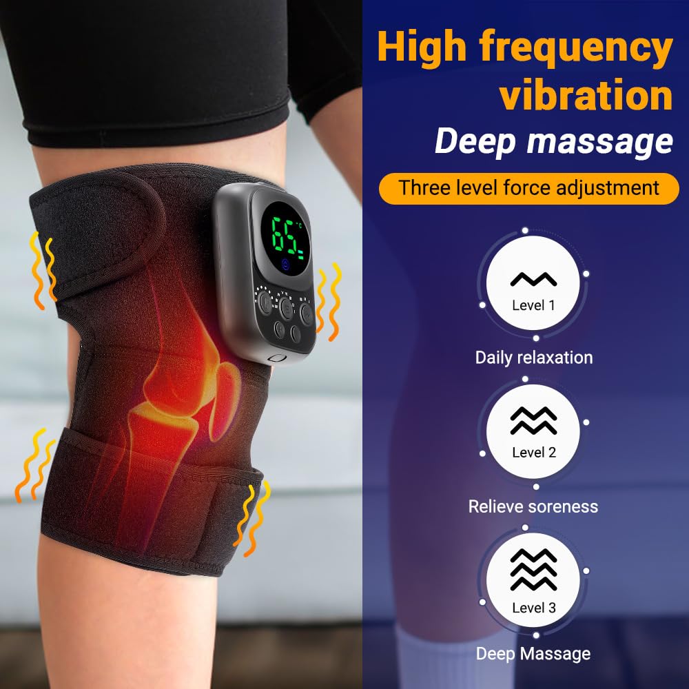 Masajeador de Rodilla Inalámbrico, Dispositivo de Calentamiento de Control Inteligente con Correas Ajustables, Rodillera con Almohadillas EMS apta para Rodilla, Hombro y Codo