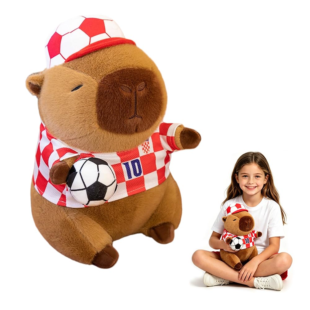 Nzkeuf Capybara Plush, 23 CM/9 INCH Cute Football Plushies Cartoon Rodent Plush Toy Stuffed Animal Realistic Doll Toy, Simulation plushies Pillow Birthday Kids and Adults