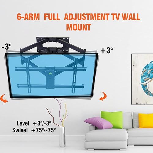 Miniatura 4 de Soporte de pared para TV de brazo largo resistente, brazo articulado doble de 43 pulgadas, nivel de inclinación giratorio de movimiento completo, se