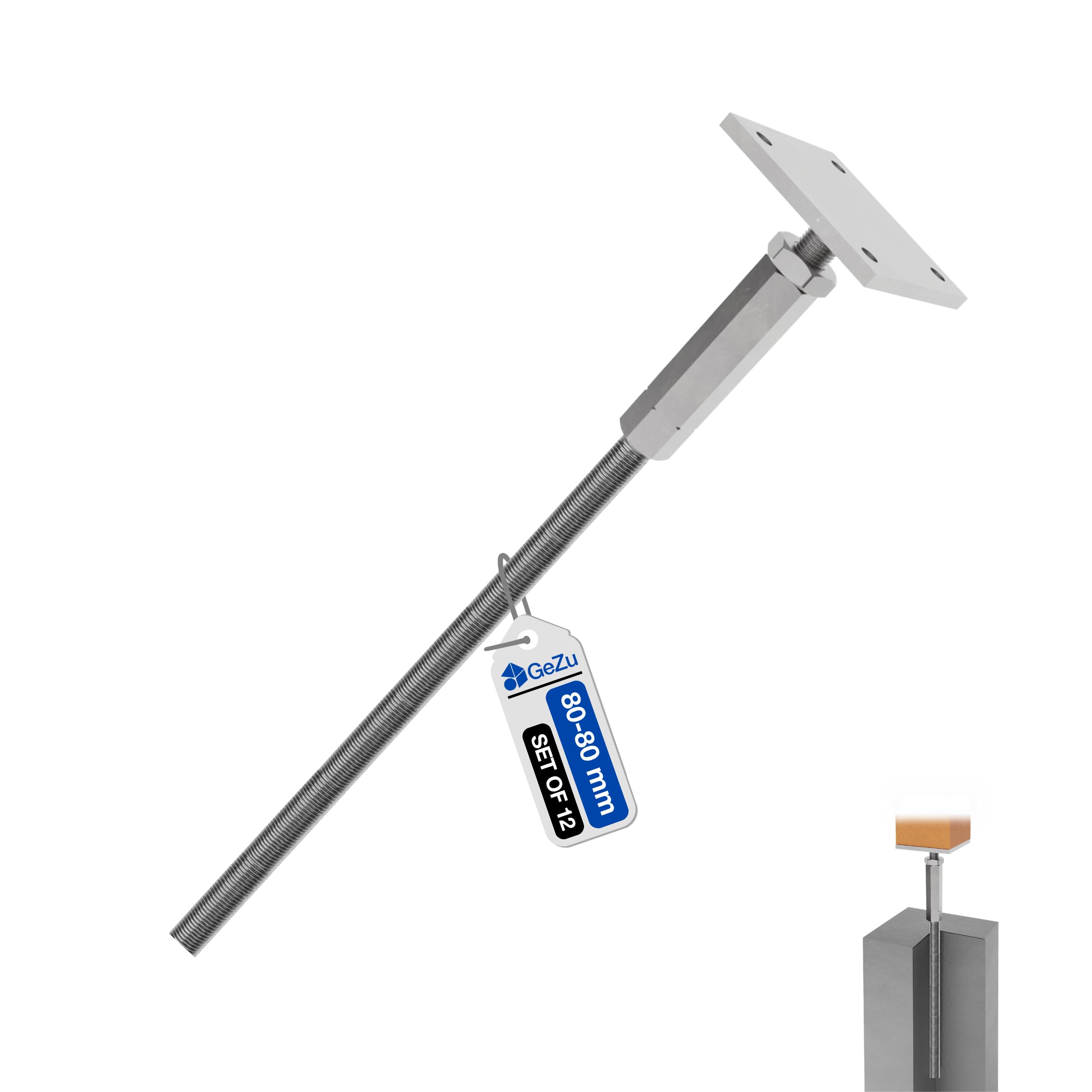GeZu Impex Adjustable Post Support 80 x 80 mm Hot Dip Galvanised Set of 12 Height Adjust Holder Elevated Base โ image 1