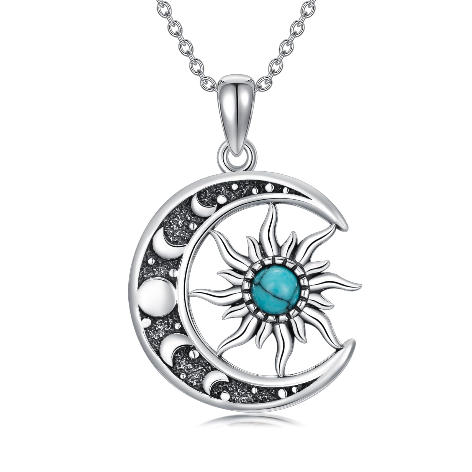 Sun and Moon Necklace 925 Sterling Silver Sun Moon Pendant Gemstone Jewelry Gifts for Women