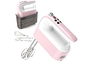9-Speed Electric Pink Hand Mixer with 5 Stainless Steel Accessories