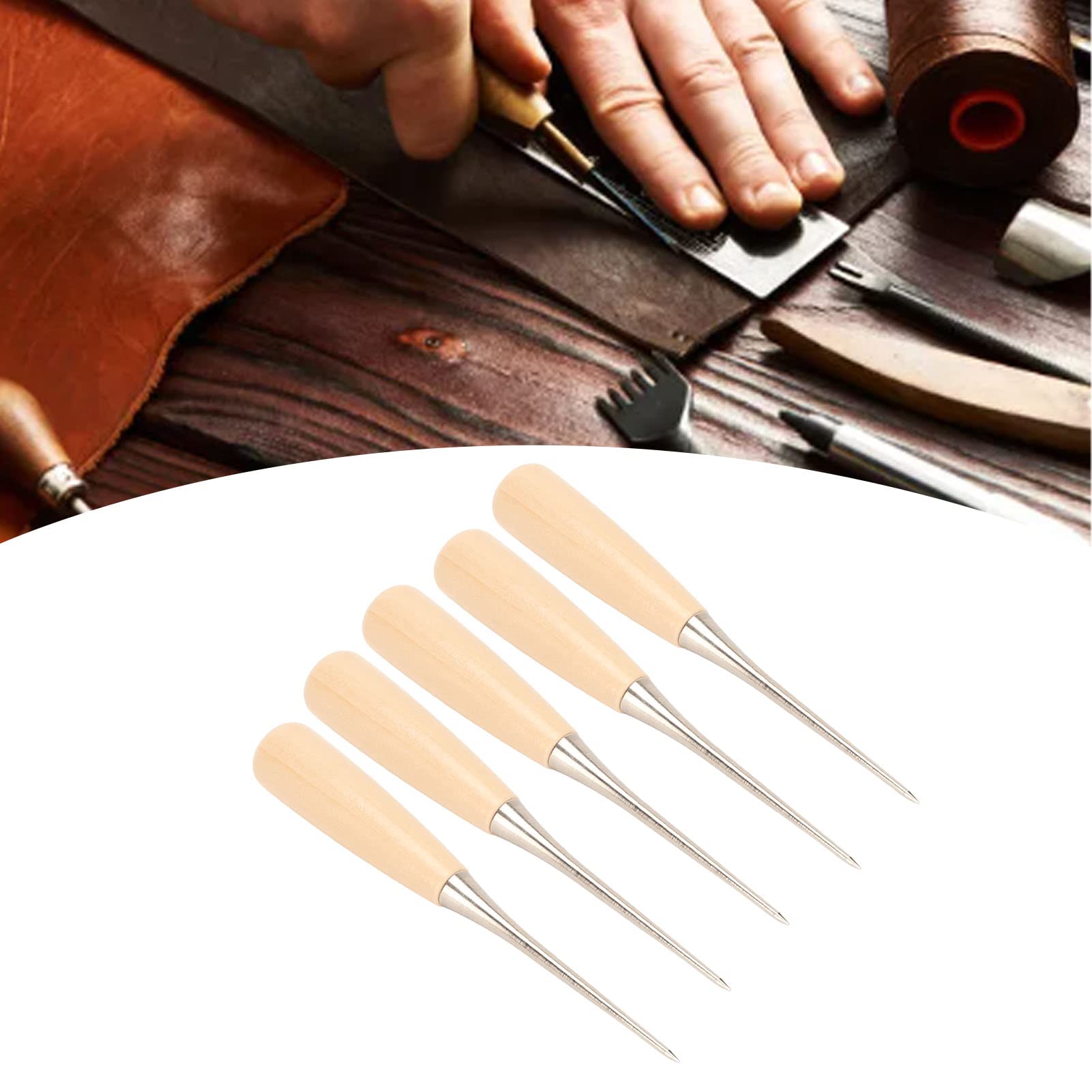 Lederen Scratch Priem, Houten Handvat Lederen Stikken Naaien Priem DIY Handgemaakte Lederen Craft Reparatie Tool voor Ponsen Gaten Stikken Naaien Craft Reparatie Sieraden Maken
