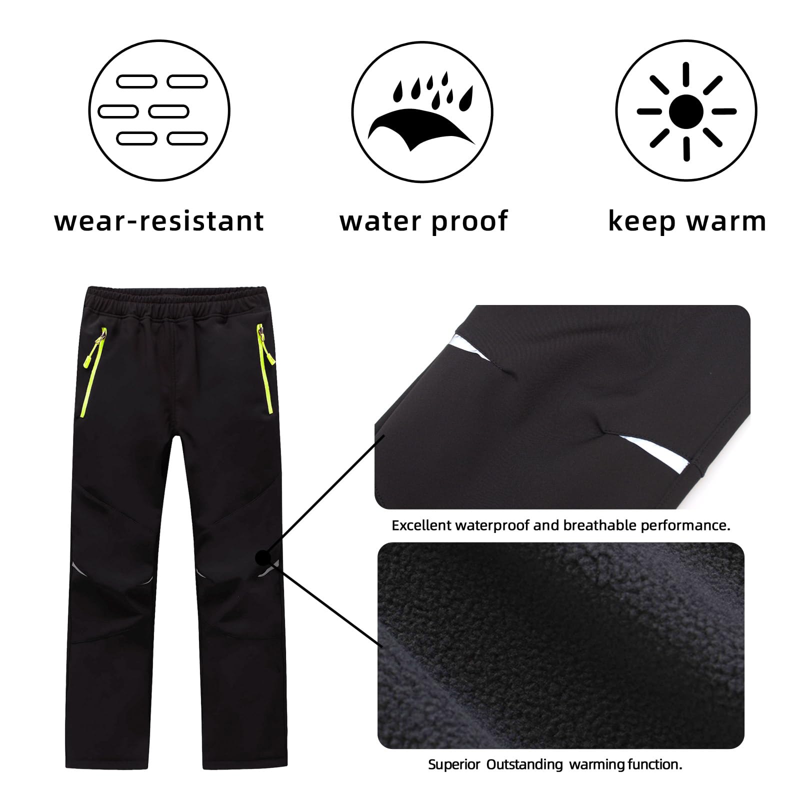 Garçons Filles Pantalon Ski Enfant Outdoor de Montagne Imperméable Chaud Softshell Thermique