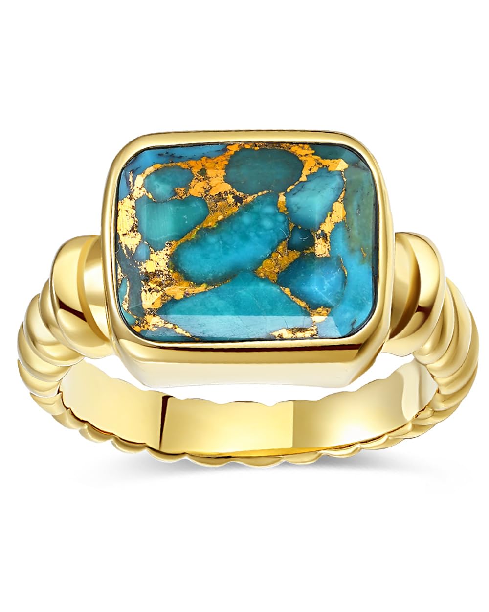 Vergoldeter Siegelring Aus Edelstahl - Boho Style Mit Rechteckigem Stein Im Smaragdschliff