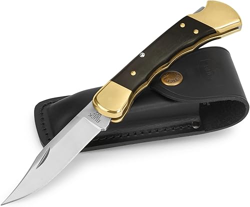 Miniatura 3 de Buck Knives 110 Folding Hunter - Cuchillo plegable con ranuras para los dedos y funda de cuero