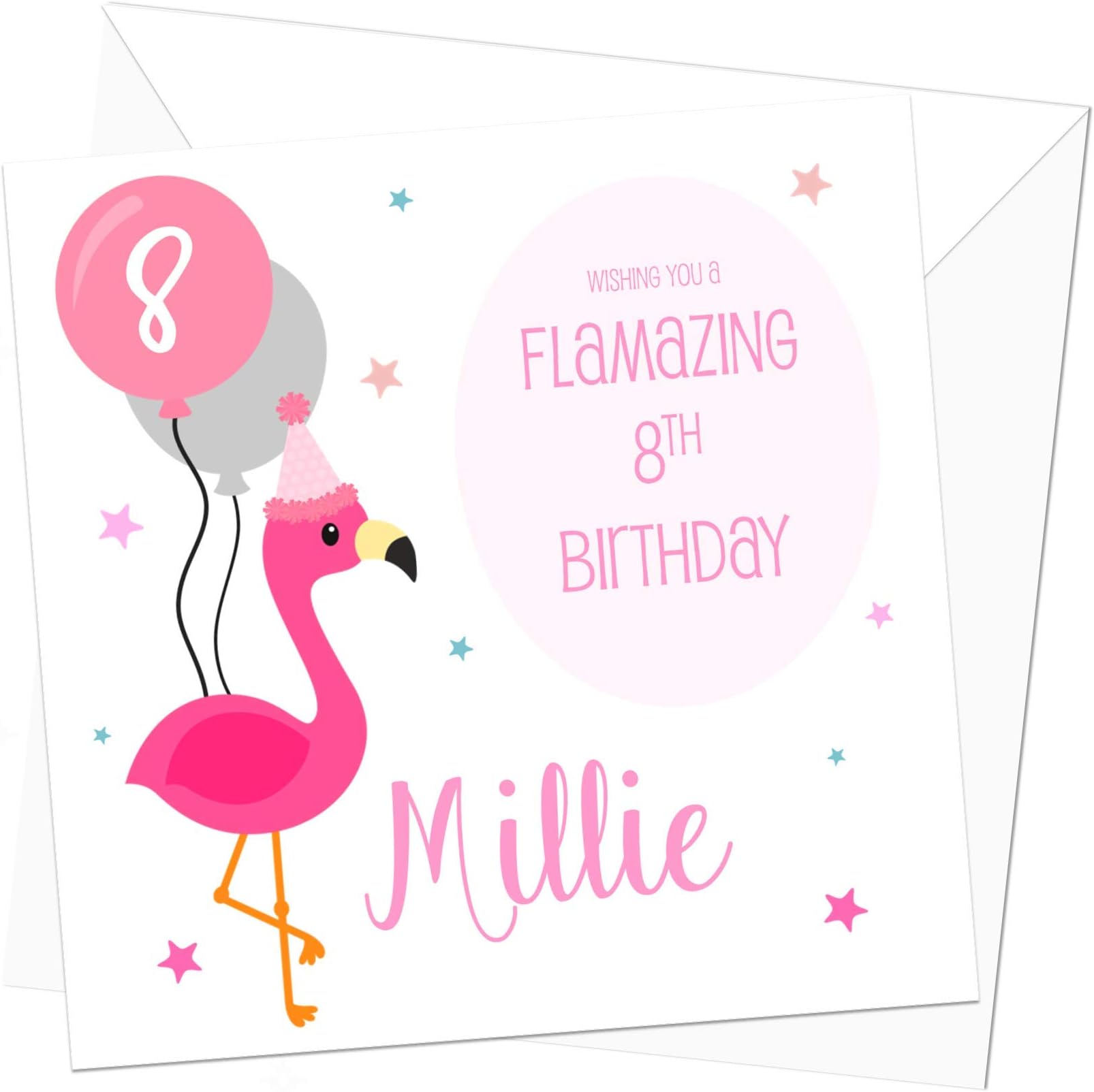 Pink Flamingo Personalised Birthday Card - Special Card for Girls - Daughter, Sister, Granddaughter, Niece - 3rd, 4th, 5th, 6th, 7th, 8th, 9th, 10th