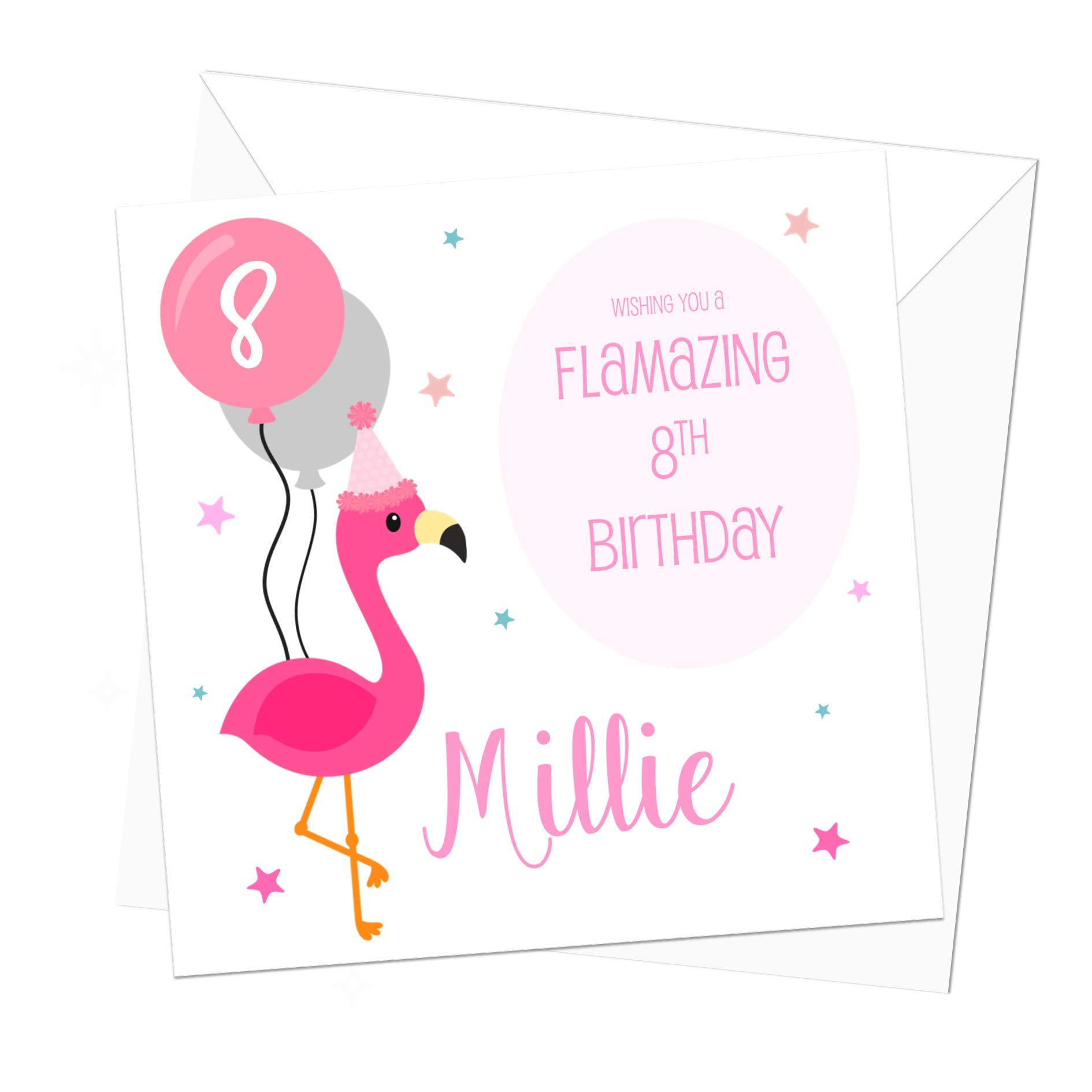 Pink Flamingo Personalised Birthday Card - Special Card for Girls - Daughter, Sister, Granddaughter, Niece - 3rd, 4th, 5th, 6th, 7th, 8th, 9th, 10th