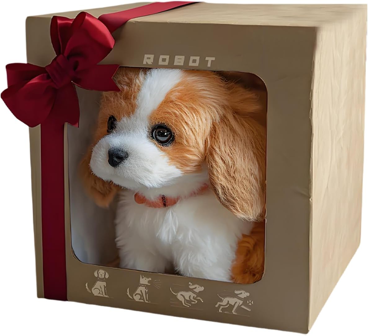Intellectual Fellowship AI Puppy Pet Robot, Emotional Recognition, Realistic Moving, Walking and Dancing Dogs, Super Cute Dog Robot with Walking and Barking and Tail Bulging Function, Healing Item for