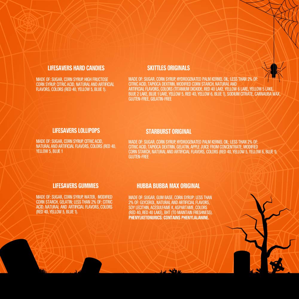 SKITTLES, STARBURST, LIFE SAVERS & HUBBA BUBBA Gum Halloween Grab Bag, 125 Fun Size Pieces, 27.92 ounce