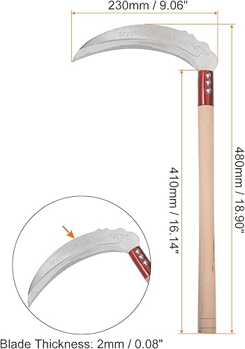 Miniatura 2 de HARFINGTON Hoja de limpieza de cepillo de 9 pulgadas con hoja de acero resistente al desgaste y mango de madera, cuchillo de machete de gancho para